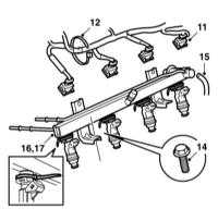  Снятие и установка топливной распределительной магистрали и инжекторов Saab 95